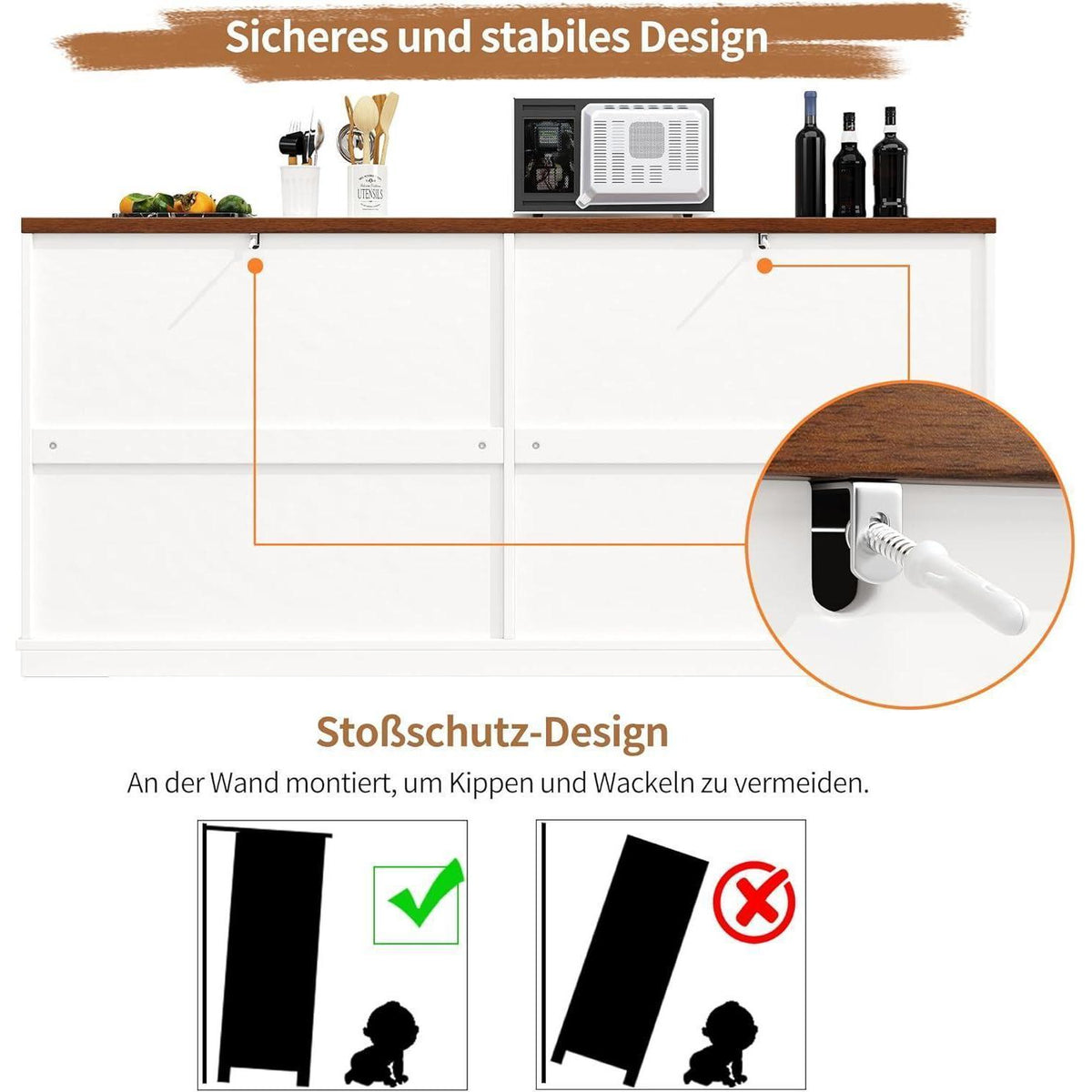Weißes Sideboard mit 4 Türen & Verstellregalen (160x40x85)