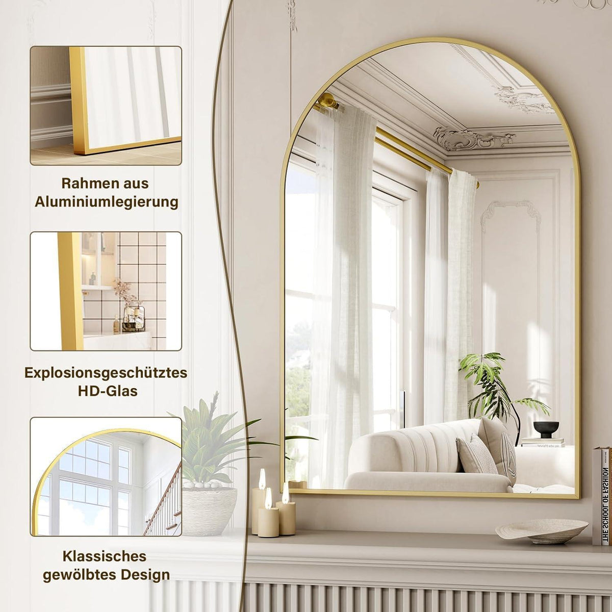 Bogen Wandspiegel 120x80cm Aluminium – Modern & Elegant
