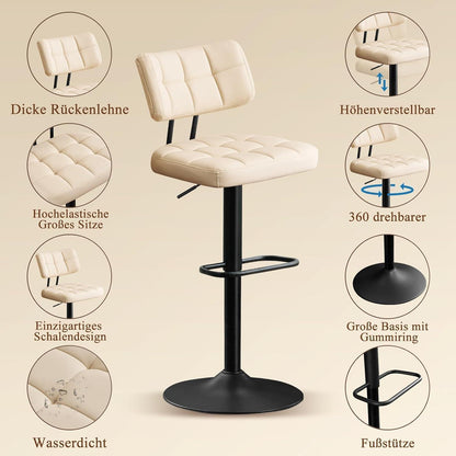 Barhocker Set 3er – Höhenverstellbar, Beige in Lederoptik