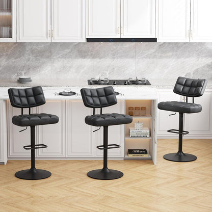 Barhocker Set 3er – Höhenverstellbar, Schwarz in Lederoptik
