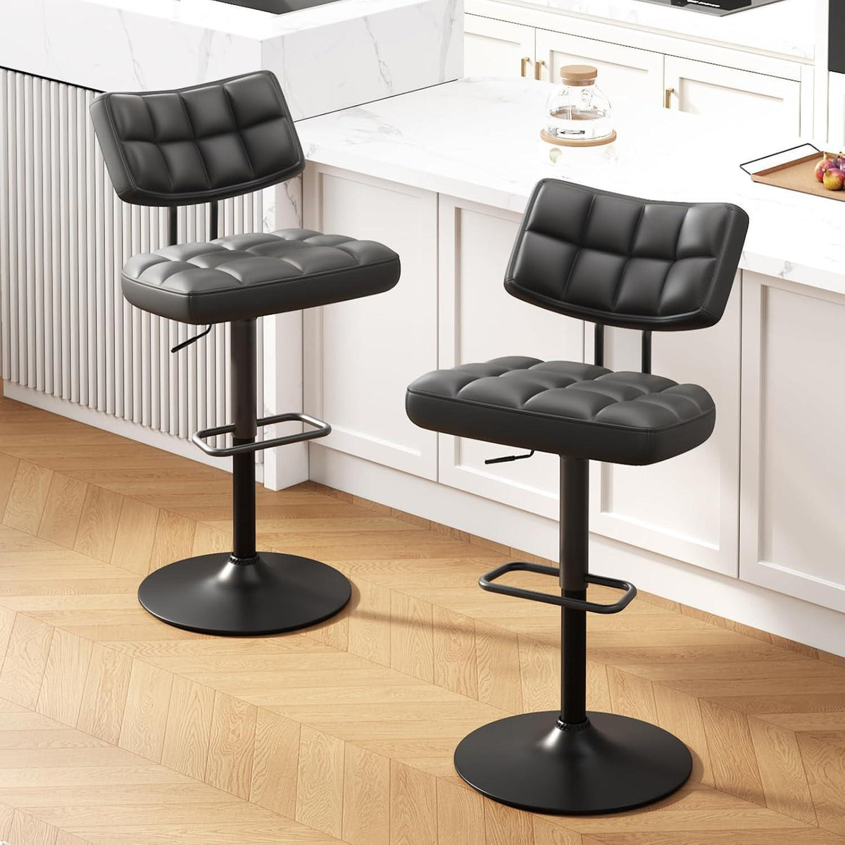 Barhocker Set 3er – Höhenverstellbar, Schwarz in Lederoptik