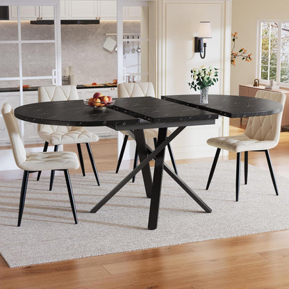 Runder Esstisch Set (100-140cm) mit 4 Velours Stühlen Beige
