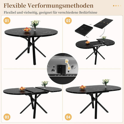Runder Esstisch Set (100-140cm) mit 4 Velours Stühlen Beige