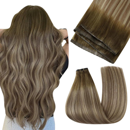 Butterfly Tressen Echthaar Braun Blond Ombre 60cm