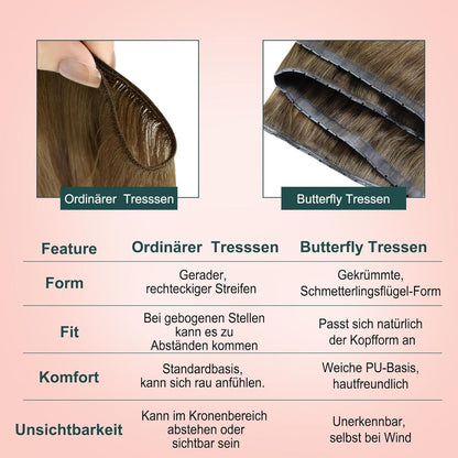 Butterfly Tressen Echthaar Braun Blond Ombre 60cm
