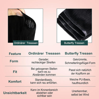 Butterfly Tressen Echthaar Schwarz – 60cm, 100g