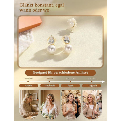 Ohrclips Damen 14K Gold Perlen Zirkonia Clip Ohrringe Ohne Ohrlöcher
