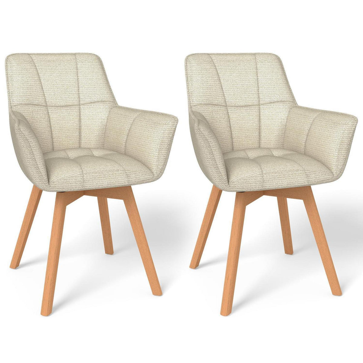 2er Set Esszimmerstühle drehbar, Beige, Samt & Holz