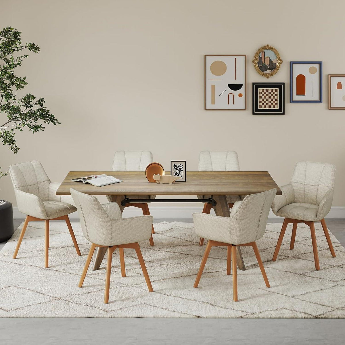2er Set Esszimmerstühle drehbar, Beige, Samt & Holz
