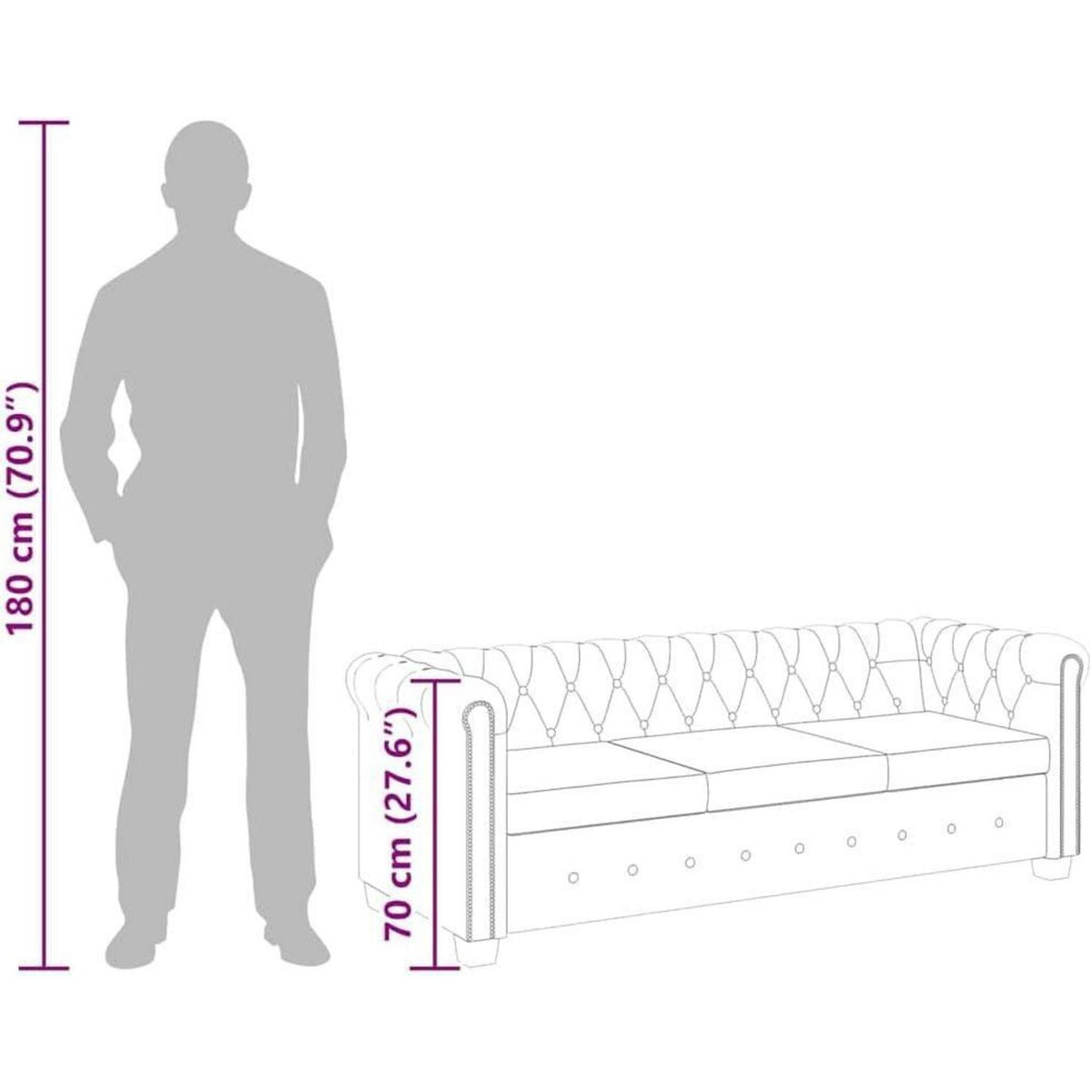 3-Sitzer Chesterfield Sofa Braun in Lederoptik