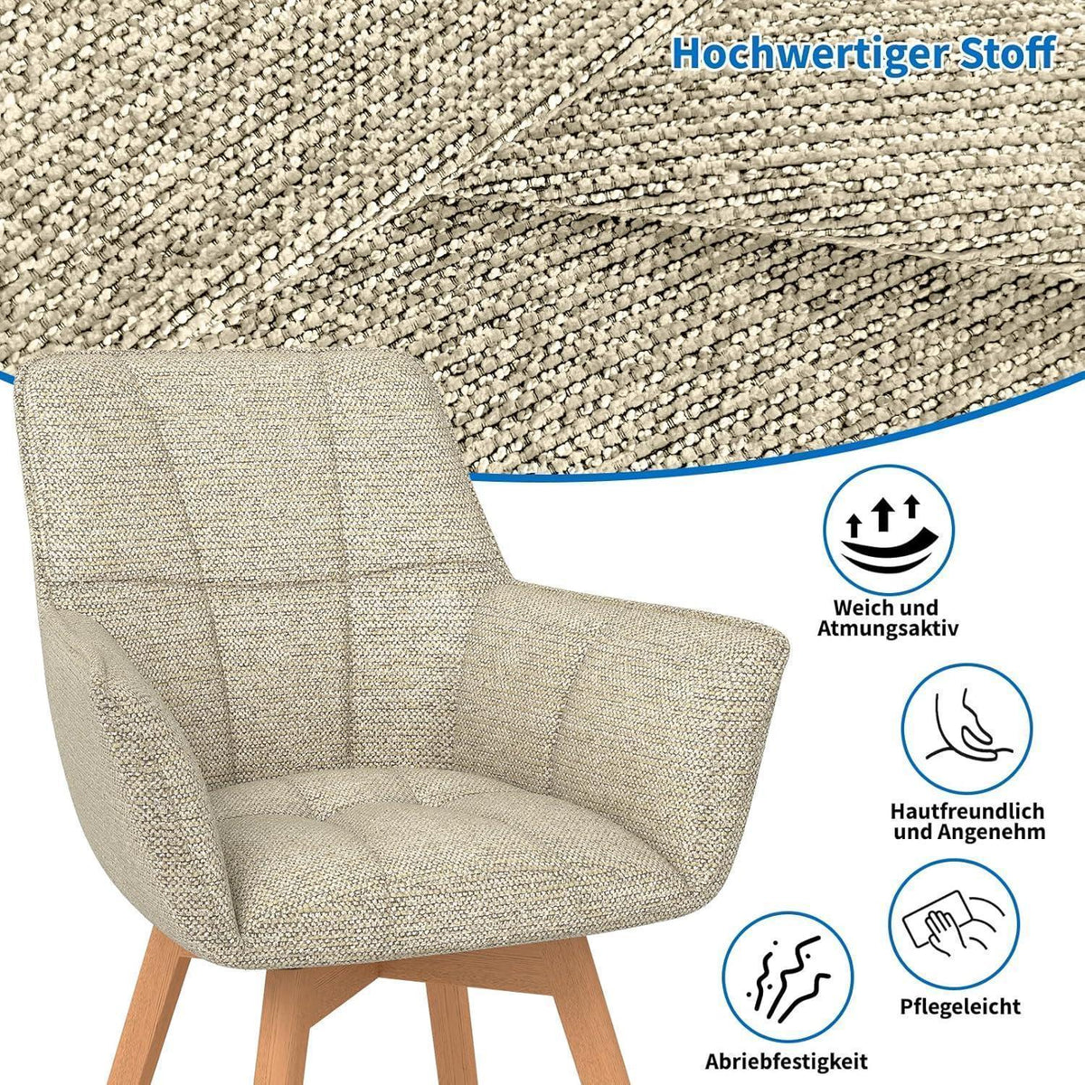 2er Set Esszimmerstühle drehbar, Samt, Holzbeine, Khaki