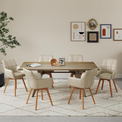 4er Set Esszimmerstühle drehbar, Samt, Holzbeine, Khaki