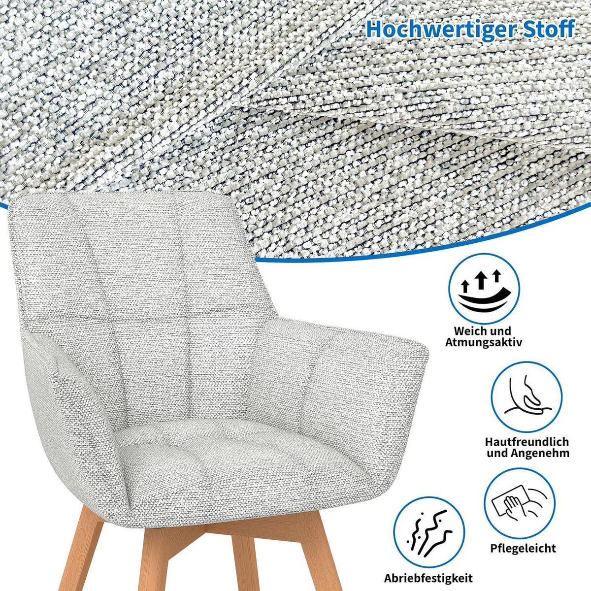 6er Set Drehstühle Samt, Hellgrau – Esszimmer & Wohnzimmer