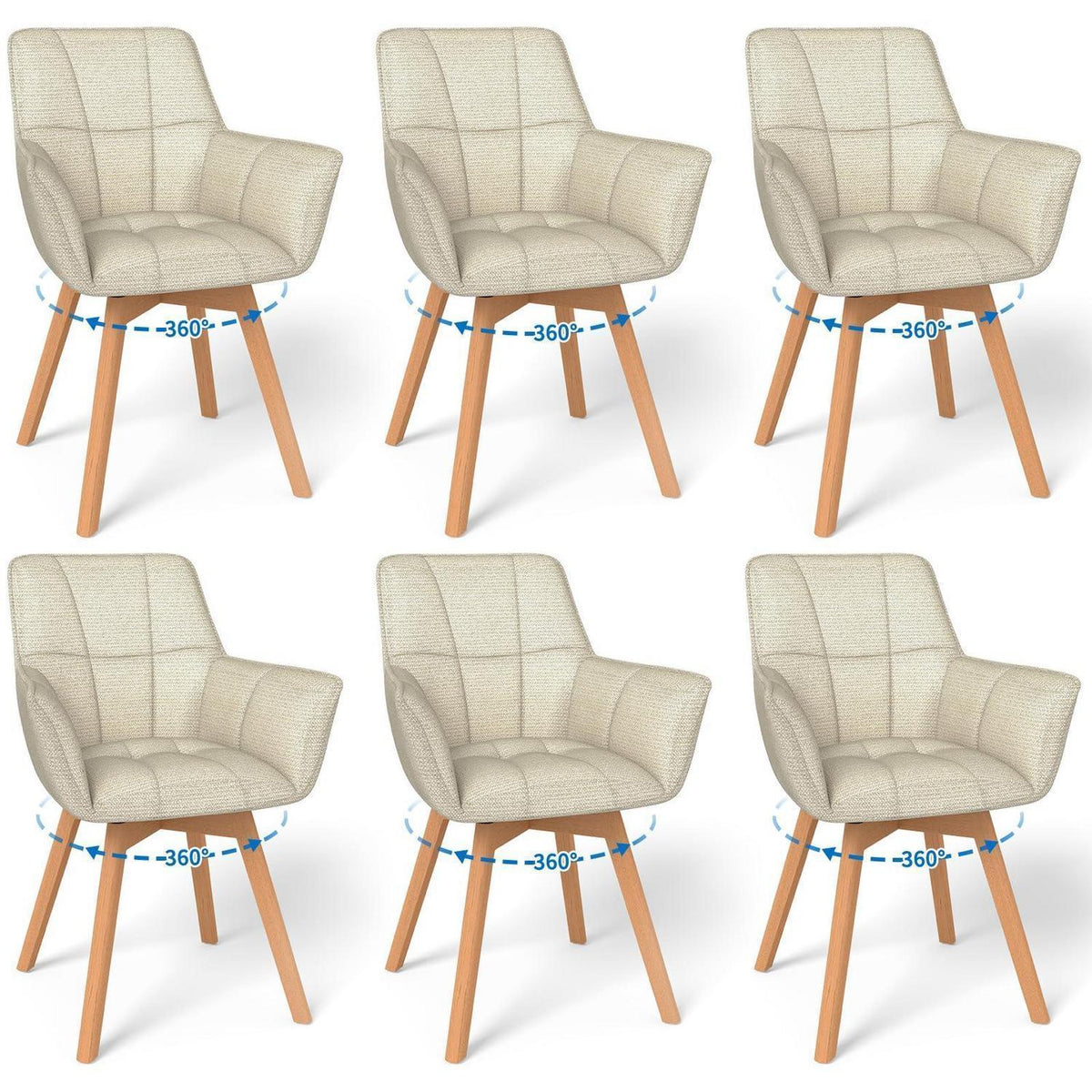 6er Set Drehstühle Samt Beige – Esszimmerstuhl mit Armlehnen