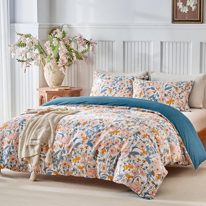 Baumwoll Bettwäsche-Set Blumenmuster 240x220cm + 50x80cm