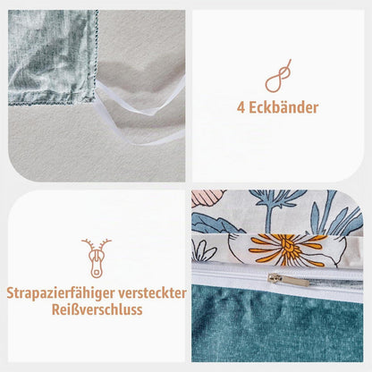 Baumwoll Bettwäsche-Set Blumenmuster 240x220cm + 50x80cm