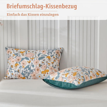 Baumwoll Bettwäsche-Set Blumenmuster 240x220cm + 50x80cm