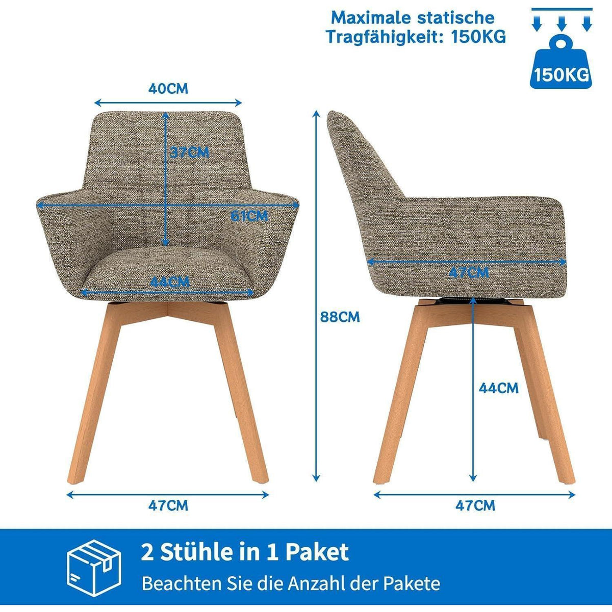 2er Set Drehstühle Samt, Braun – Esszimmer & Wohnzimmer