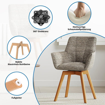 2er Set Drehstühle Samt, Braun – Esszimmer & Wohnzimmer