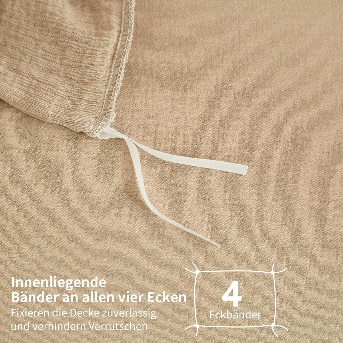 Doppelte Muslin Bettwäsche 220x240 Khaki Beige – 3-teilig