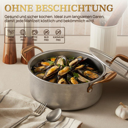 7-teiliges Edelstahl Pfannenset Retro Induktion mit Deckel