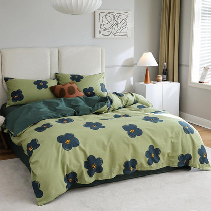 Blumen Bettwäsche Set 135x200 cm Grün Baumwolle 4-teilig