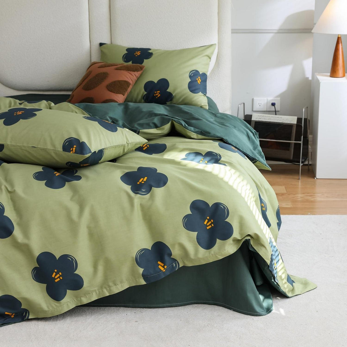 Blumen Bettwäsche Set 135x200 cm Grün Baumwolle 4-teilig