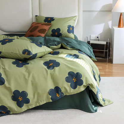 Blumen Bettwäsche Set 135x200 cm Grün Baumwolle 4-teilig