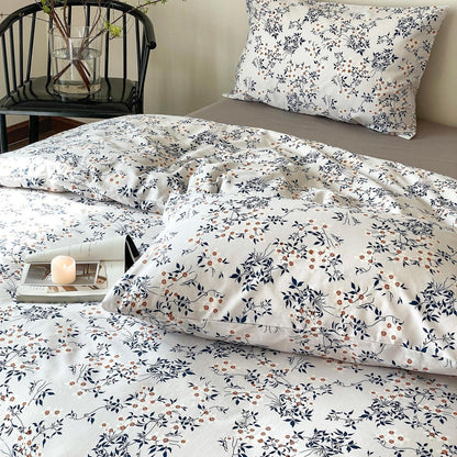 Blumen Bettwäsche Set 220x240 cm Baumwolle Weiß Blau 3tlg.