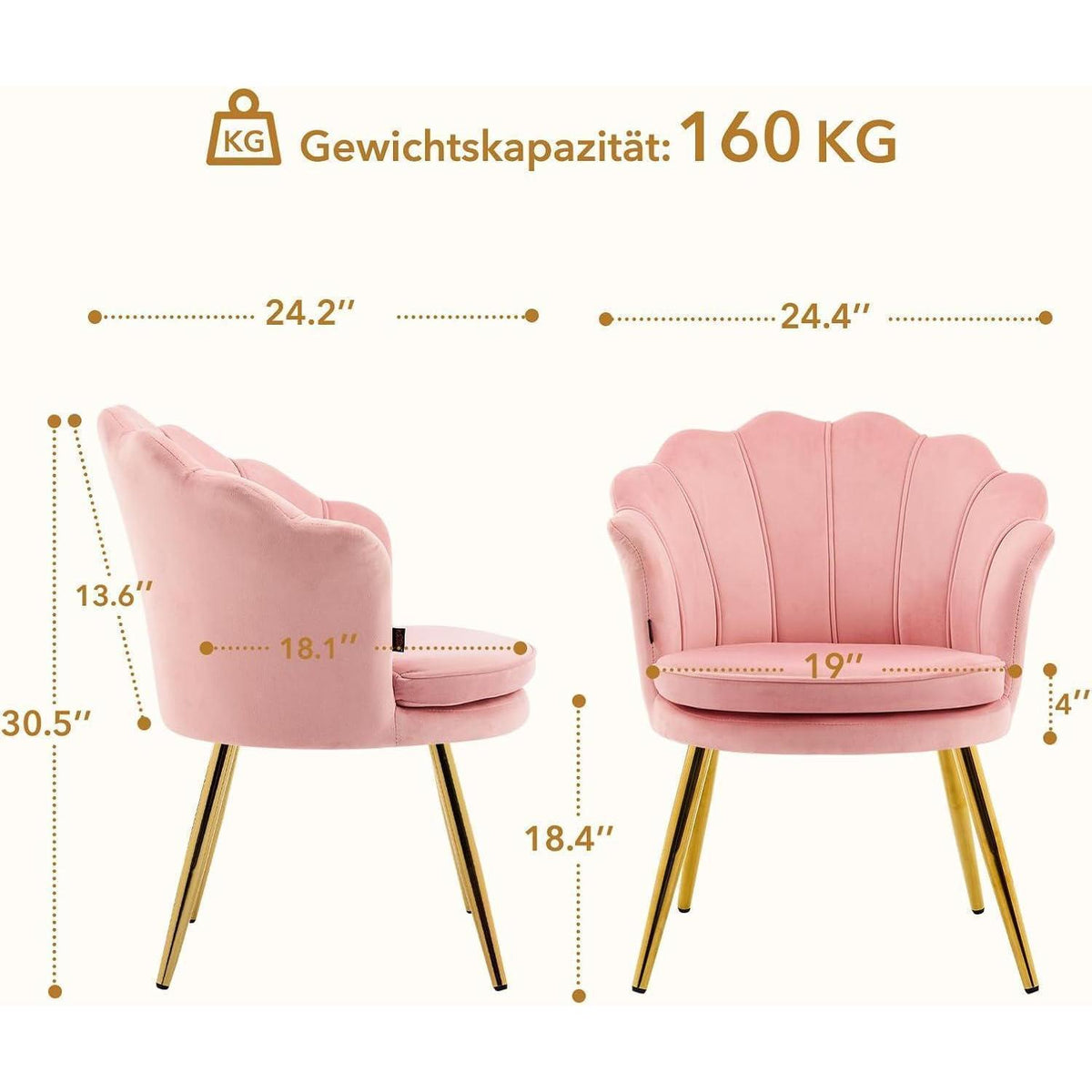 Samt Esszimmerstuhl mit Blütenblatt-Rückenlehne & Goldbeinen