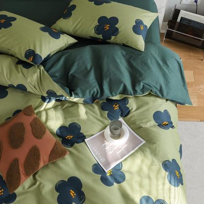 Blumen Bettwäsche Set 200x220 cm Grün Baumwolle