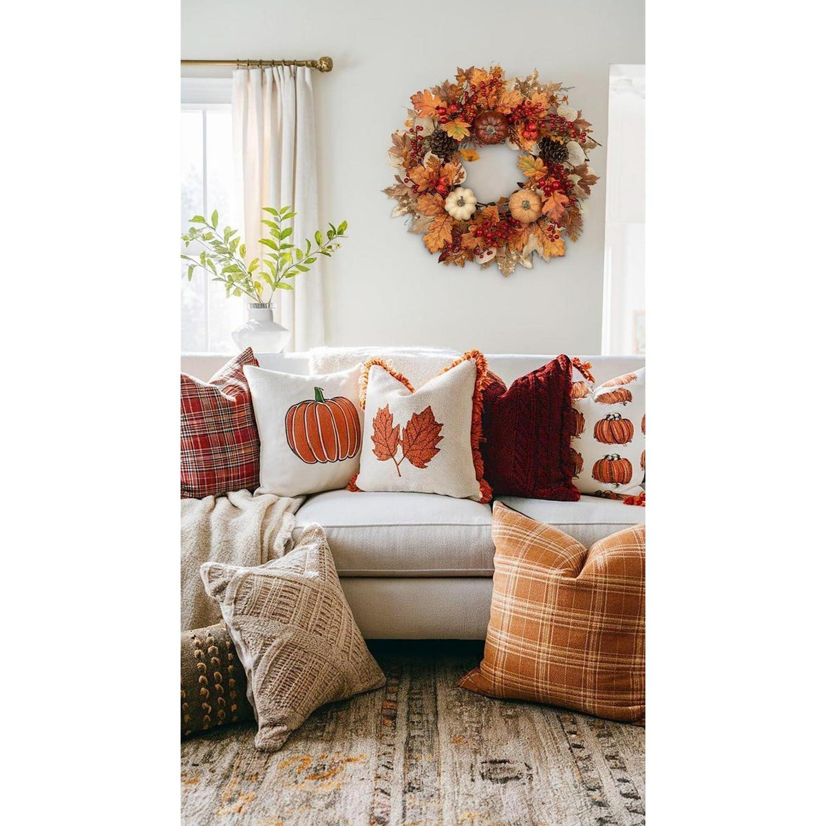 Herbstkranz 55cm mit Kürbissen und Laub, sofort dekorierbar