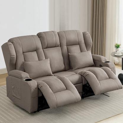 2er Relaxsessel mit Liegefunktion & Konsole – Khaki