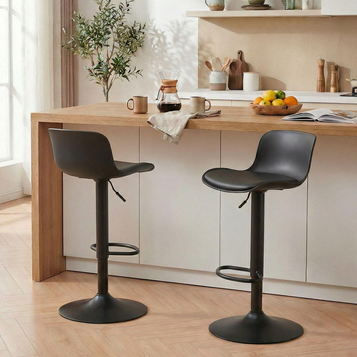 Höhenverstellbarer Barhocker 2er Set Schwarz mit Rückenlehne