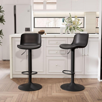 Höhenverstellbarer Barhocker 2er Set Schwarz mit Rückenlehne