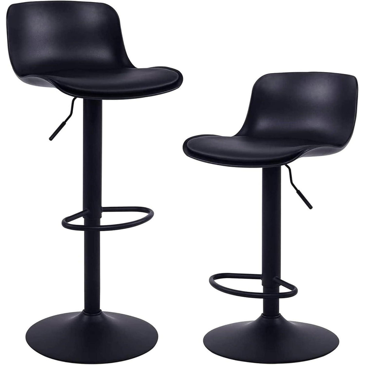 Höhenverstellbarer Barhocker 2er Set Schwarz mit Rückenlehne