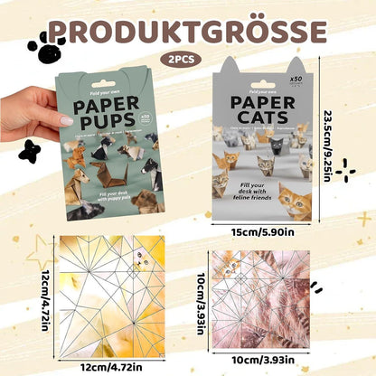 Origami Papier Set Katzen & Hunde mit Anleitung