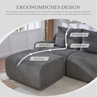 Modulares Cord Sofa 3-Sitzer mit Hocker & Stauraum