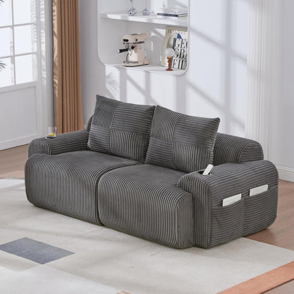 Cord 2-Sitzer Sofa mit Stauraum & Getränkehalter – Dunkelgrau