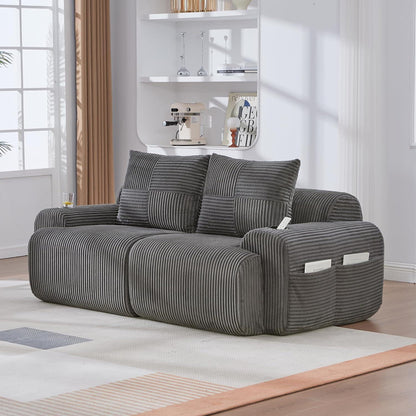 Cord 2-Sitzer Sofa mit Stauraum & Getränkehalter – Dunkelgrau