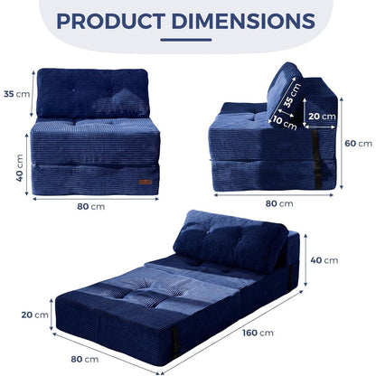 Klappsofa mit Schlaffunktion – Blau, 160x80x40cm