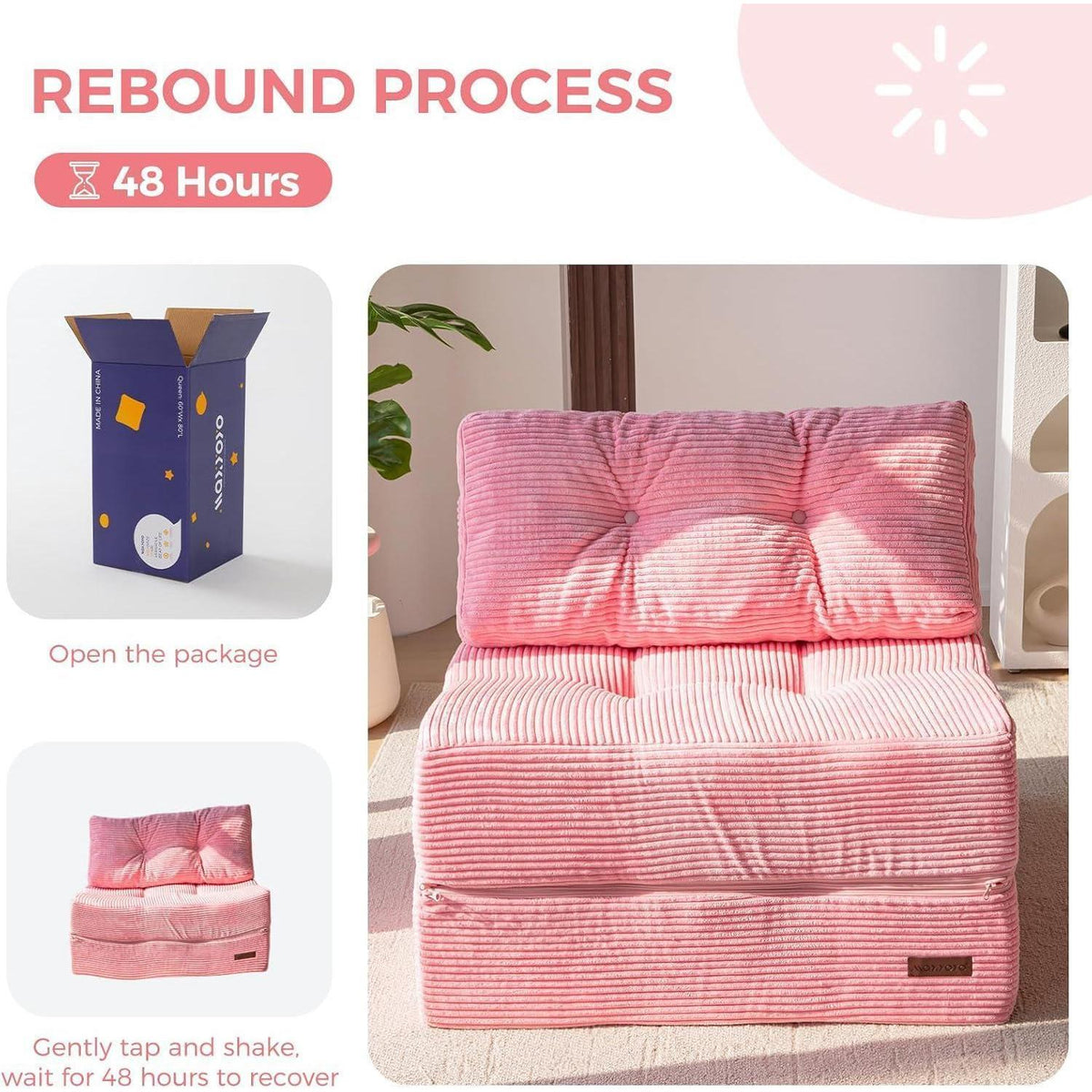 Klappsofa mit Schlaffunktion – Rosa Bodensofa & Gästebett