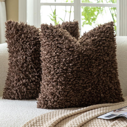 2x Kissenbezug 55x55 cm Schokoladenbraun Faux Pelz Bouclé