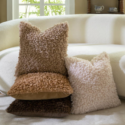 2x Kissenbezug 55x55 cm Schokoladenbraun Faux Pelz Bouclé
