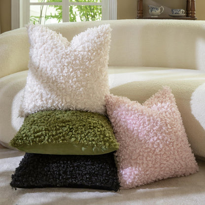 2x Kissenbezug 45x45 cm Creme Bouclé Faux Fell