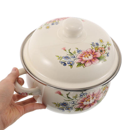 Emaille Kochtopf 1.6L mit Deckel – Vintage Rosen Muster