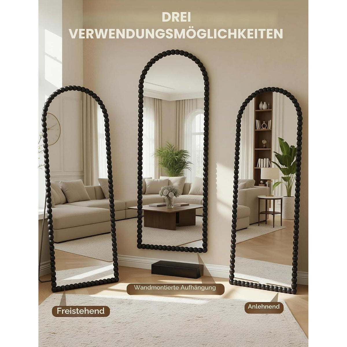 Ganzkörperspiegel 180x71 cm – Standspiegel mit Bogenform & HD Glas