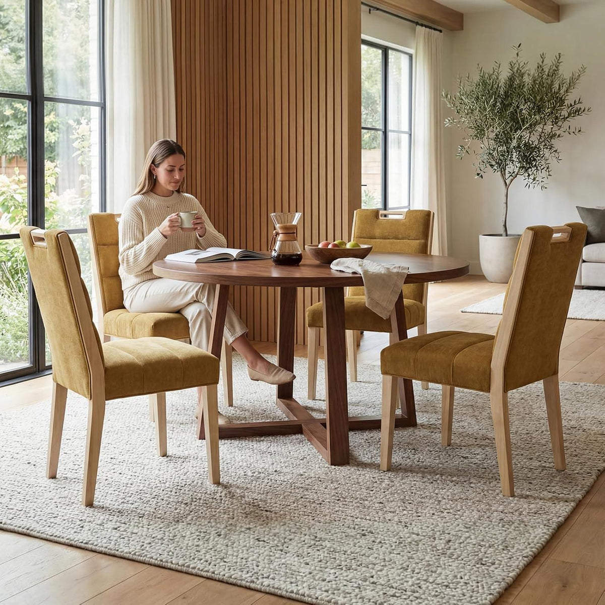 Chenille Esszimmerstühle 2er Set – Bequeme Polsterstühle Holz