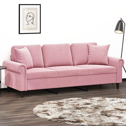 Rosa Samt Sofa mit Armlehne – 3-Sitzer Couch 180cm
