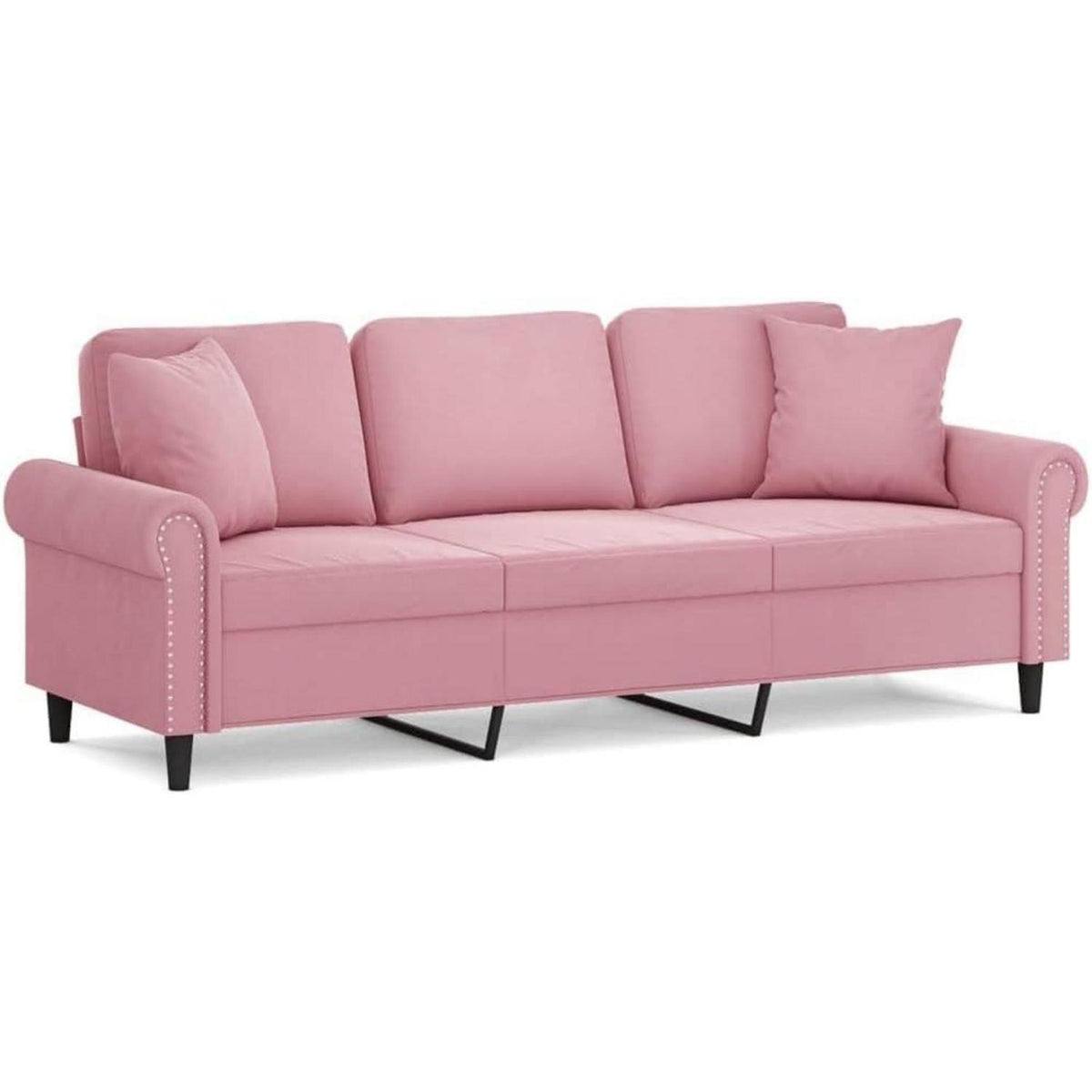 Rosa Samt Sofa mit Armlehne – 3-Sitzer Couch 180cm